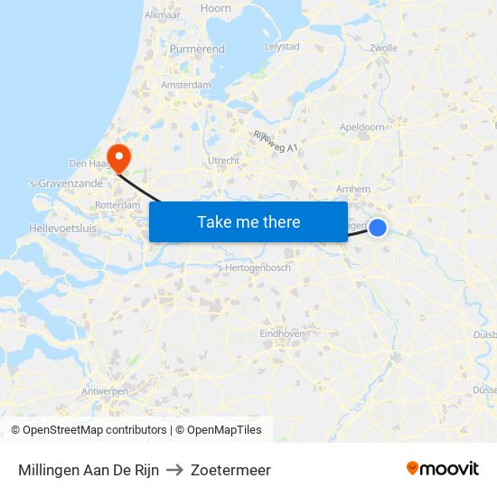 Millingen Aan De Rijn to Zoetermeer map