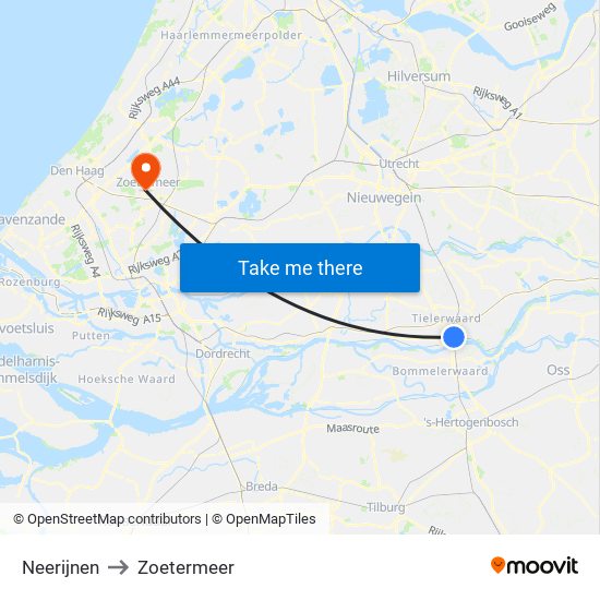 Neerijnen to Zoetermeer map
