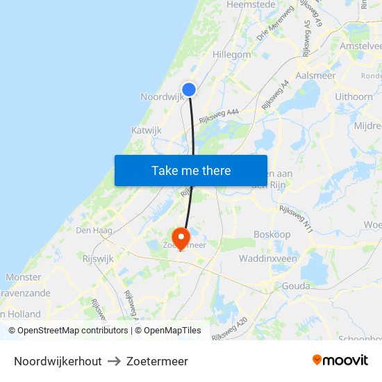 Noordwijkerhout to Zoetermeer map