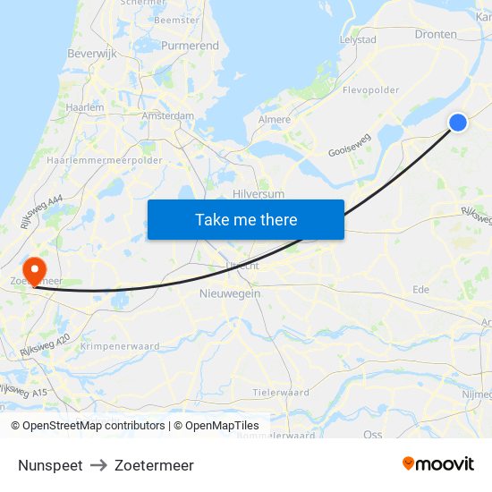 Nunspeet to Zoetermeer map