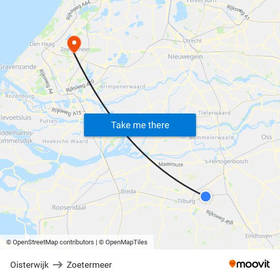 Oisterwijk to Zoetermeer map