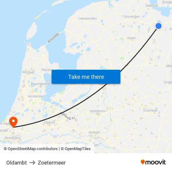 Oldambt to Zoetermeer map