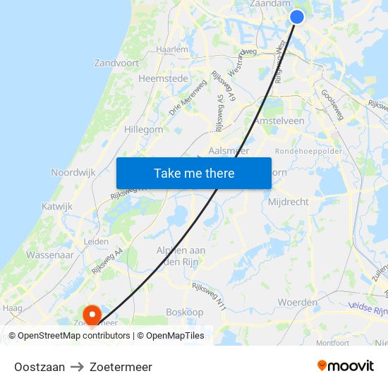 Oostzaan to Zoetermeer map