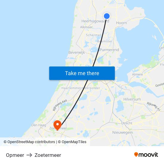 Opmeer to Zoetermeer map