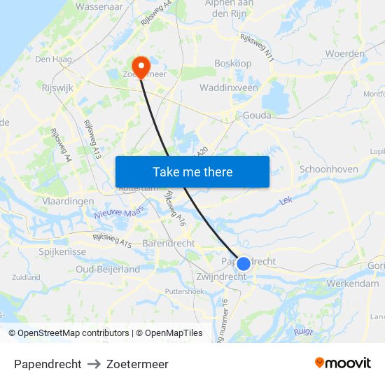 Papendrecht to Zoetermeer map