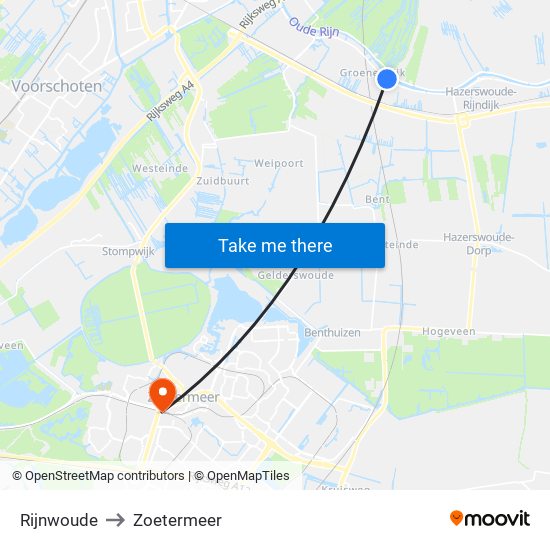 Rijnwoude to Zoetermeer map