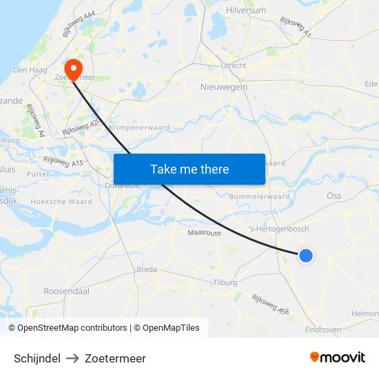 Schijndel to Zoetermeer map