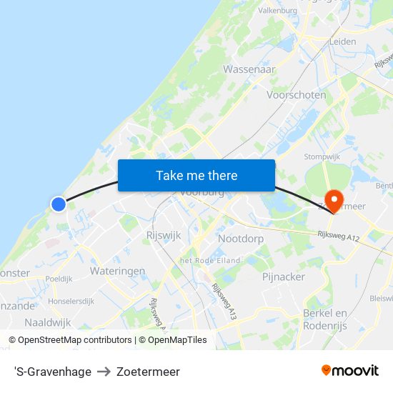 'S-Gravenhage to Zoetermeer map