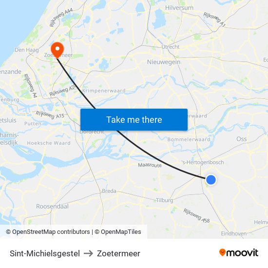 Sint-Michielsgestel to Zoetermeer map