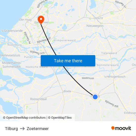 Tilburg to Zoetermeer map