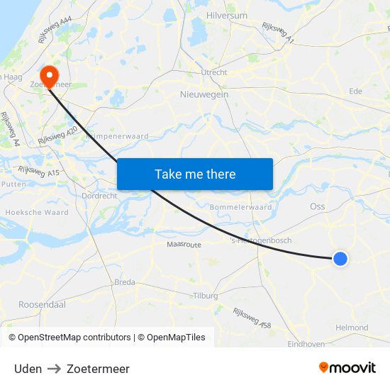 Uden to Zoetermeer map