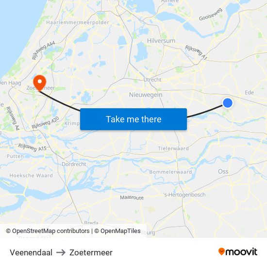 Veenendaal to Zoetermeer map