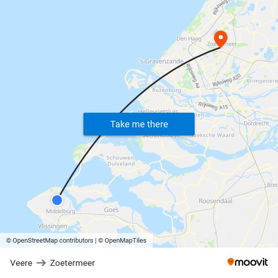 Veere to Zoetermeer map