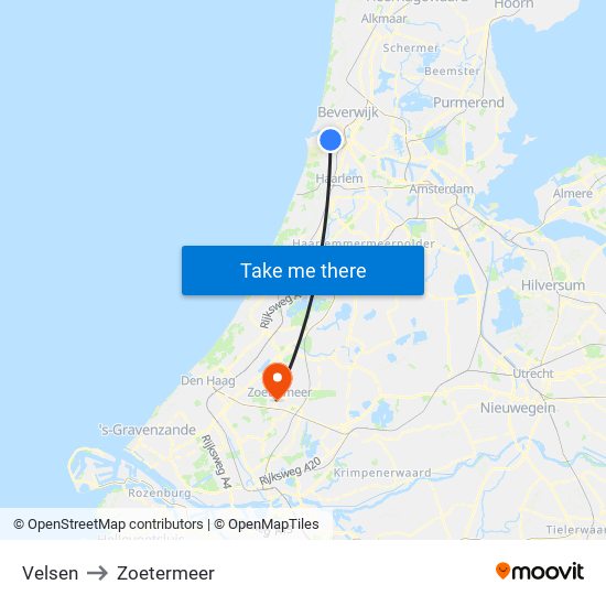 Velsen to Zoetermeer map