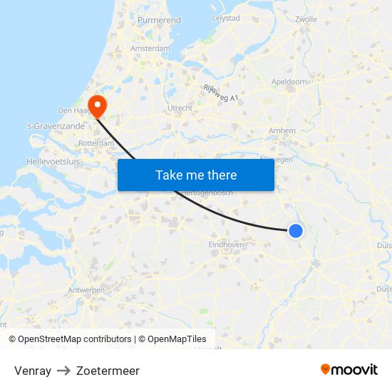 Venray to Zoetermeer map