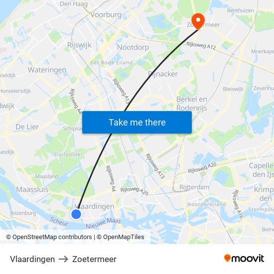 Vlaardingen to Zoetermeer map