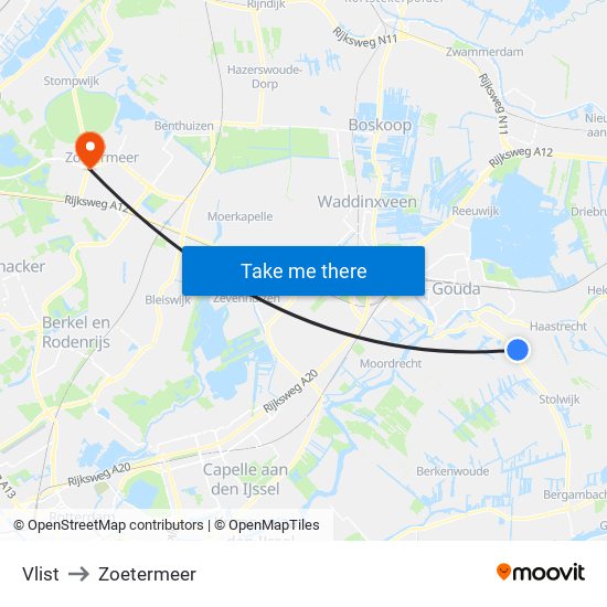 Vlist to Zoetermeer map