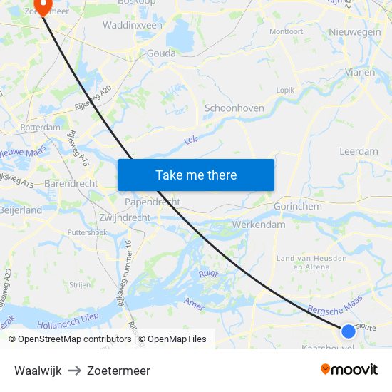 Waalwijk to Zoetermeer map