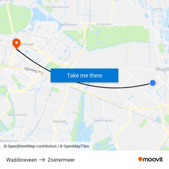 Waddinxveen to Zoetermeer map