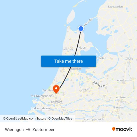 Wieringen to Zoetermeer map