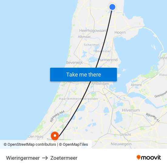 Wieringermeer to Zoetermeer map