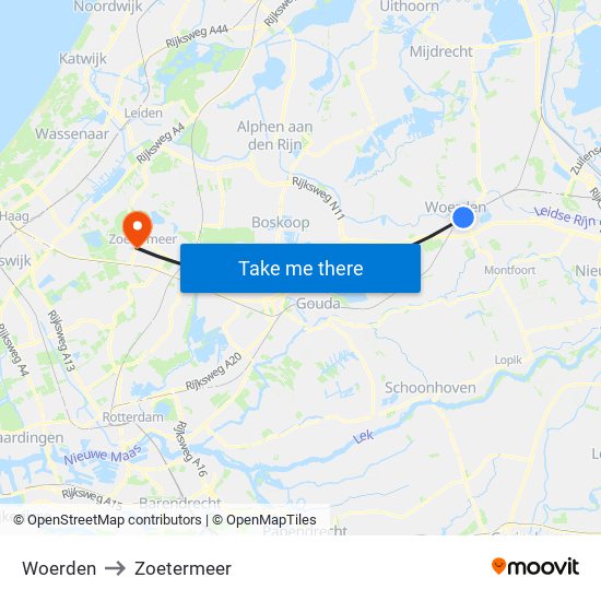 Woerden to Zoetermeer map