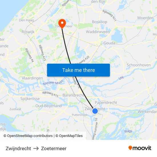 Zwijndrecht to Zoetermeer map