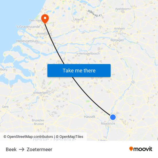 Beek to Zoetermeer map