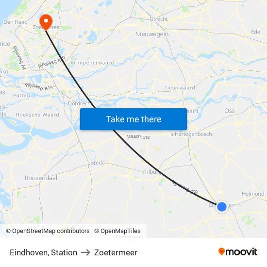 Eindhoven, Station to Zoetermeer map