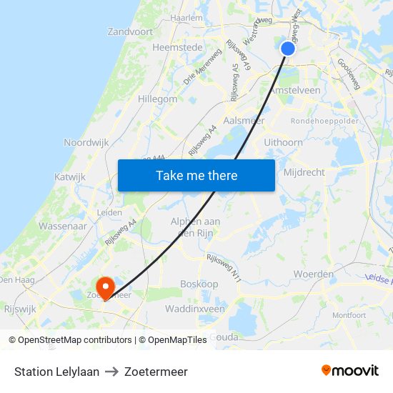 Station Lelylaan to Zoetermeer map