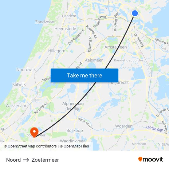 Noord to Zoetermeer map