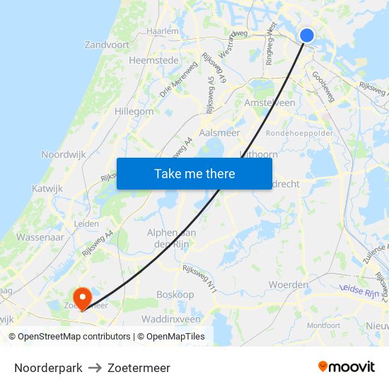 Noorderpark to Zoetermeer map