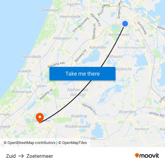 Zuid to Zoetermeer map