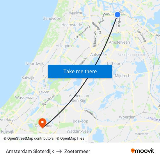 Amsterdam Sloterdijk to Zoetermeer map