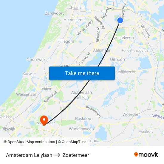 Amsterdam Lelylaan to Zoetermeer map