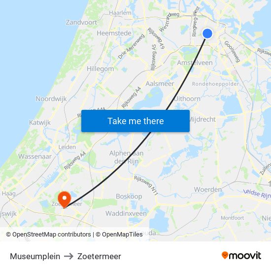 Museumplein to Zoetermeer map