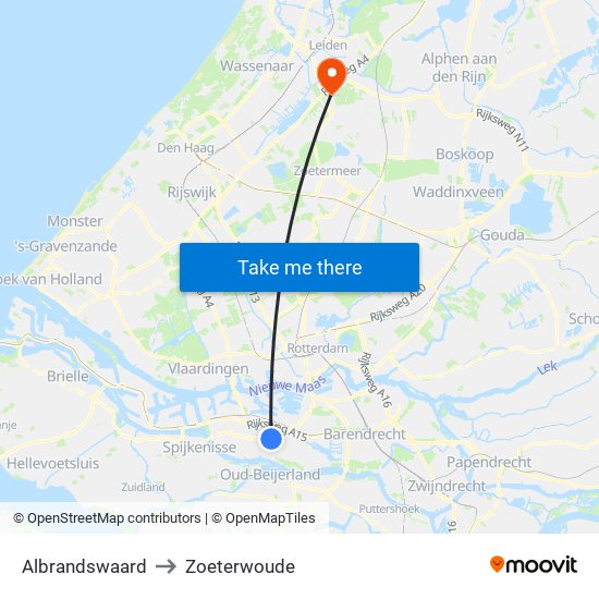 Albrandswaard to Zoeterwoude map