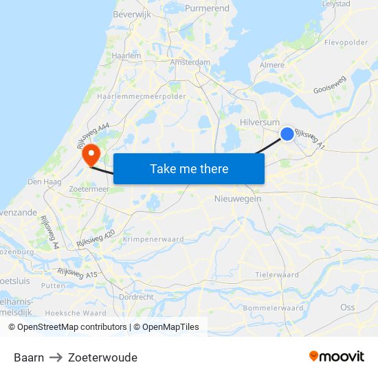 Baarn to Zoeterwoude map