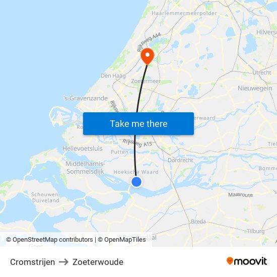 Cromstrijen to Zoeterwoude map