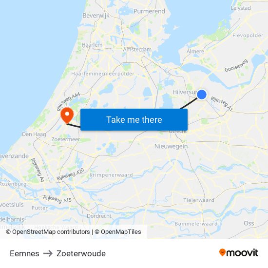 Eemnes to Zoeterwoude map