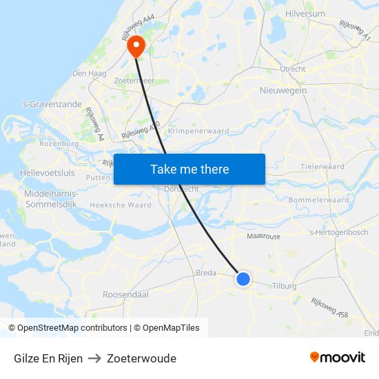 Gilze En Rijen to Zoeterwoude map