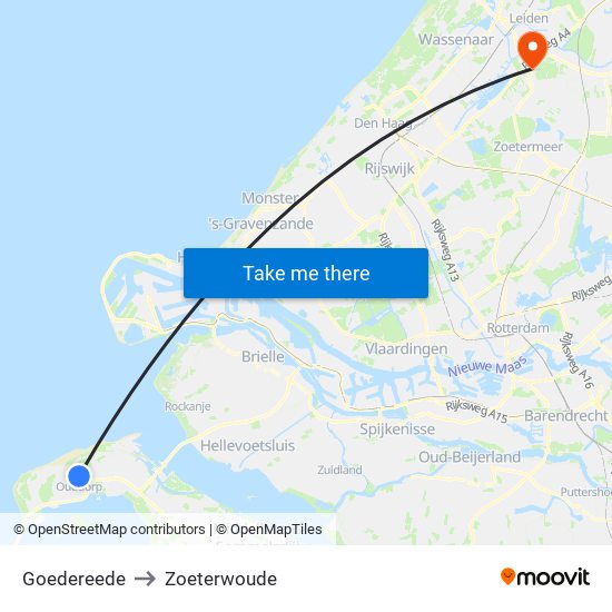 Goedereede to Zoeterwoude map
