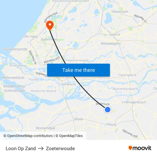 Loon Op Zand to Zoeterwoude map
