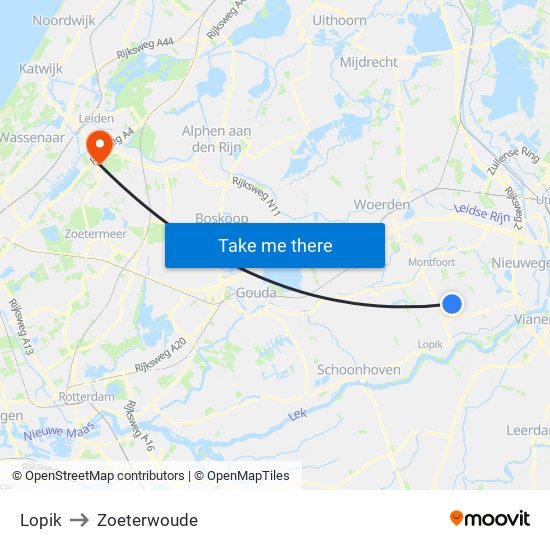 Lopik to Zoeterwoude map