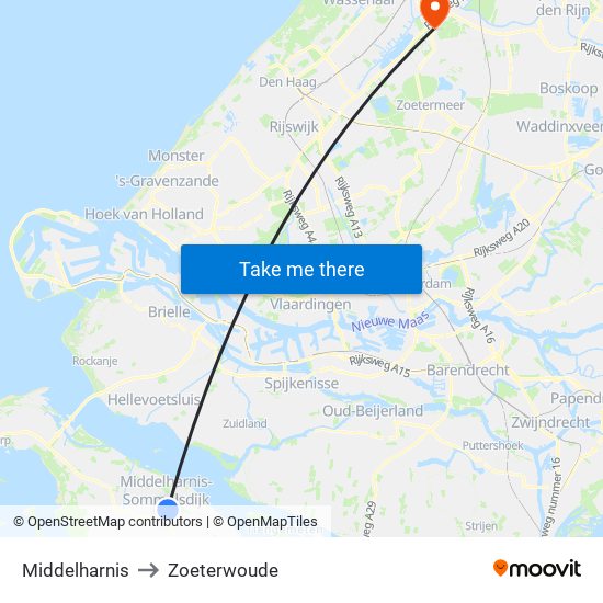 Middelharnis to Zoeterwoude map