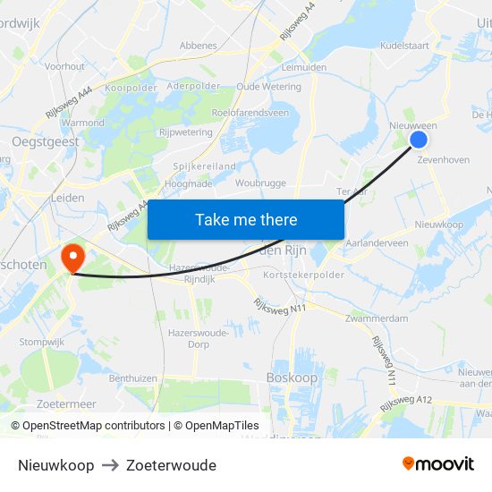 Nieuwkoop to Zoeterwoude map