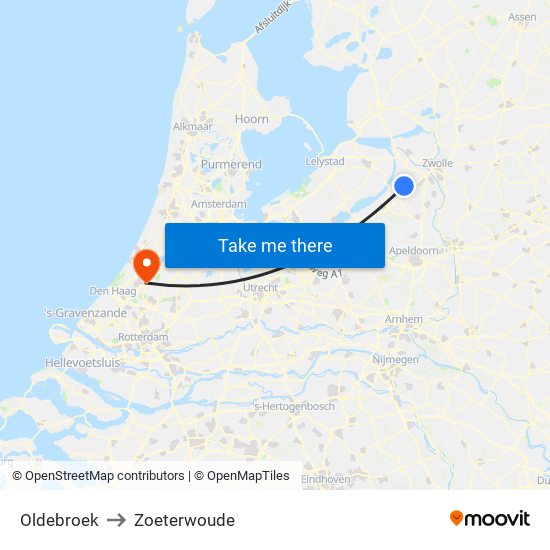 Oldebroek to Zoeterwoude map