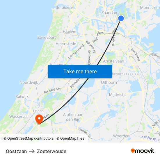 Oostzaan to Zoeterwoude map