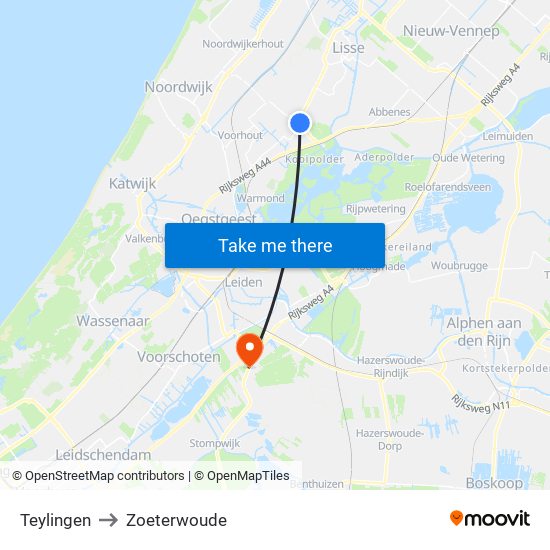 Teylingen to Zoeterwoude map