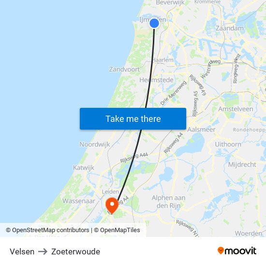 Velsen to Zoeterwoude map